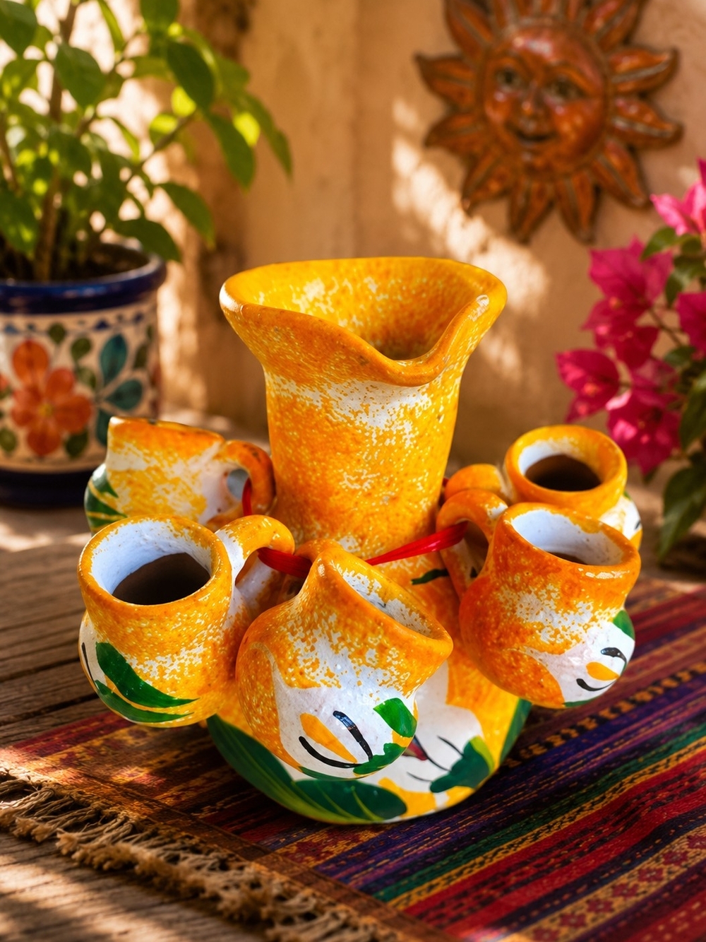 Handcrafted Yellow Ceramic Flower Candle & Bud Vase Set